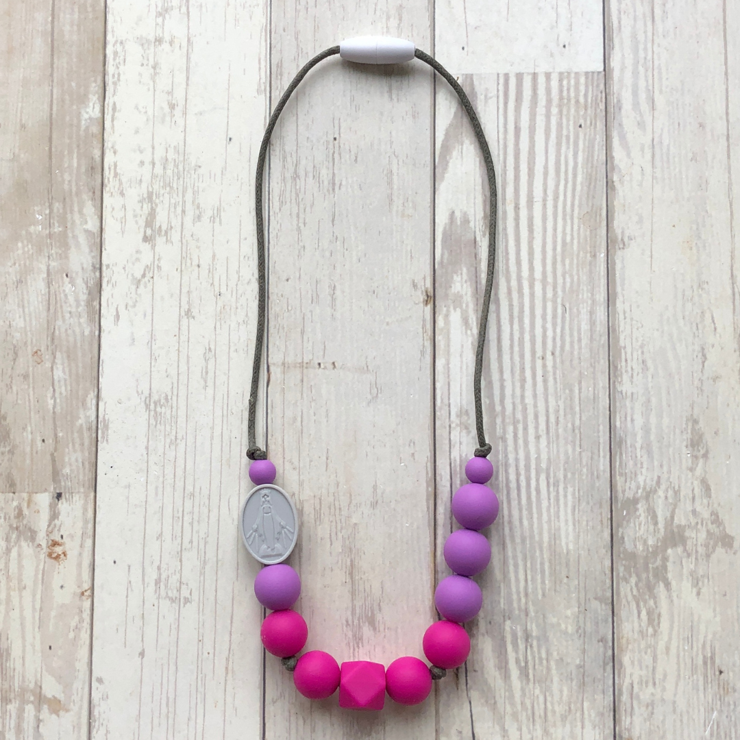 Gemma | Kids Necklace | Magenta and Gray Miraculous Medal
