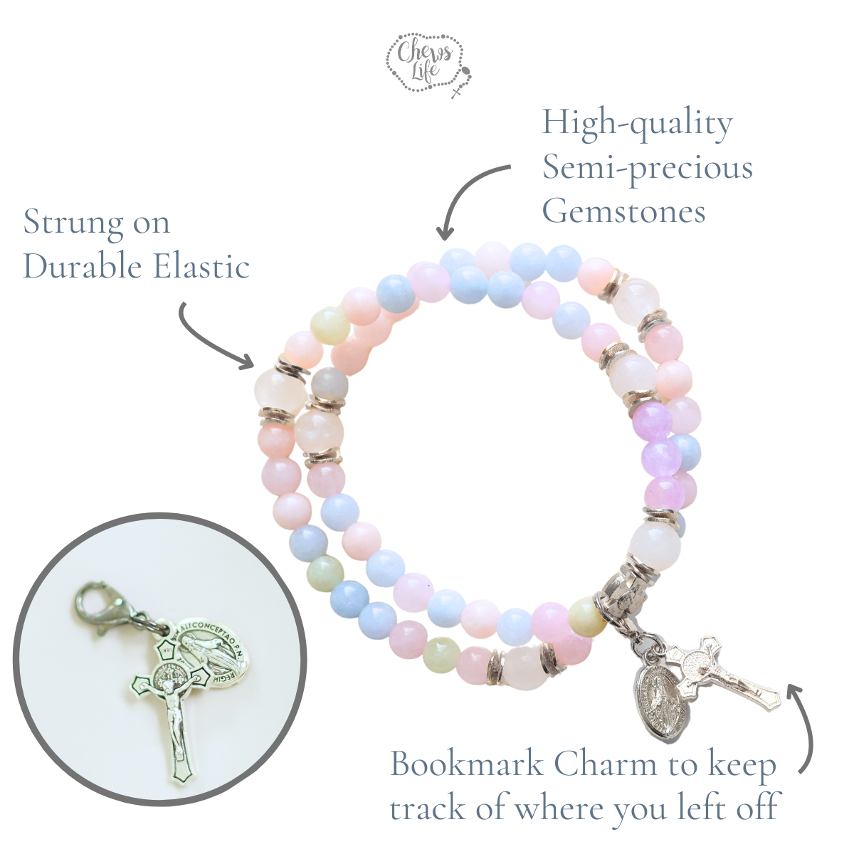 Rainbow Mama | Stretch & Wrap Rosary Bracelet | Limited Edition | Silver