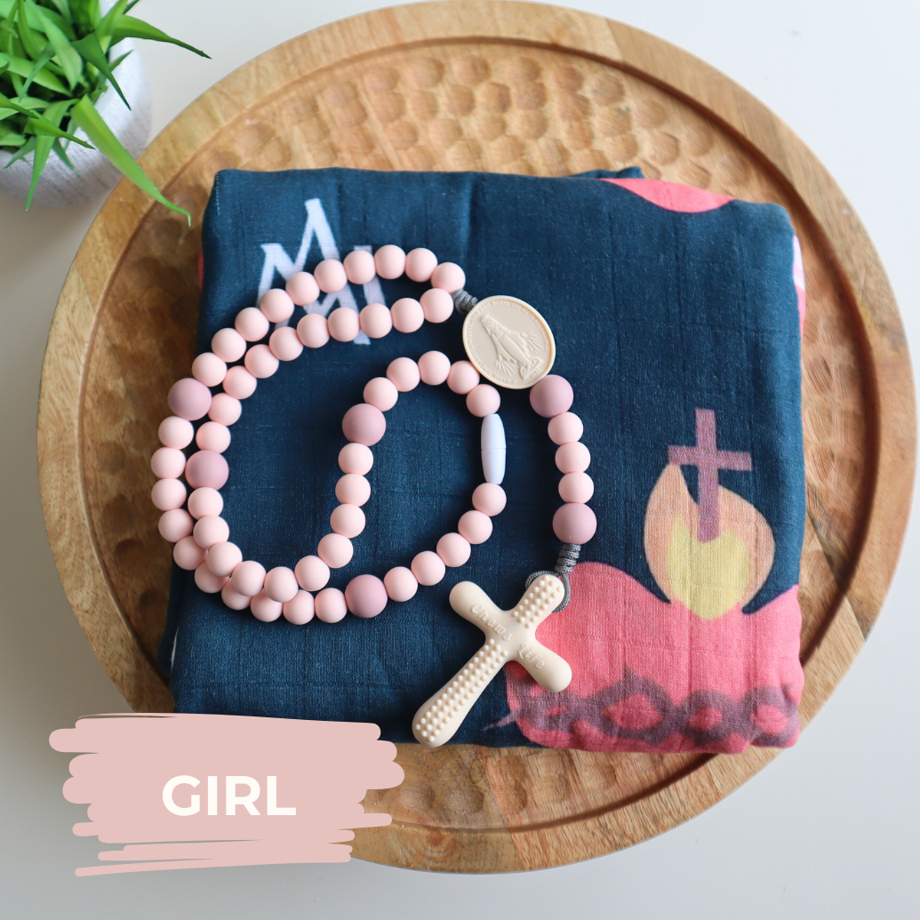 Essentials Baby Gift Set | Chews Life Silicone Rosary & Muslin Swaddle