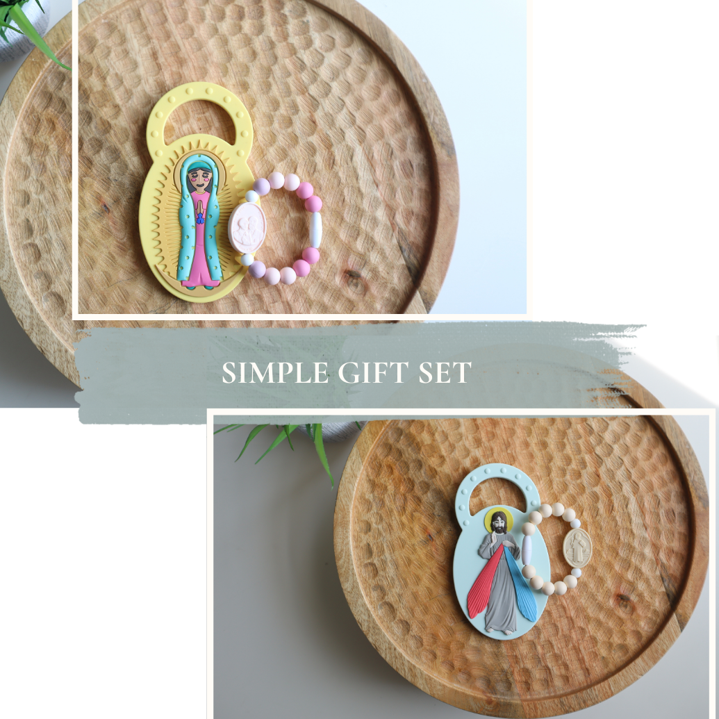 Simple Baby Gift Set| Chews Life Teether and Saint Bracelet |
