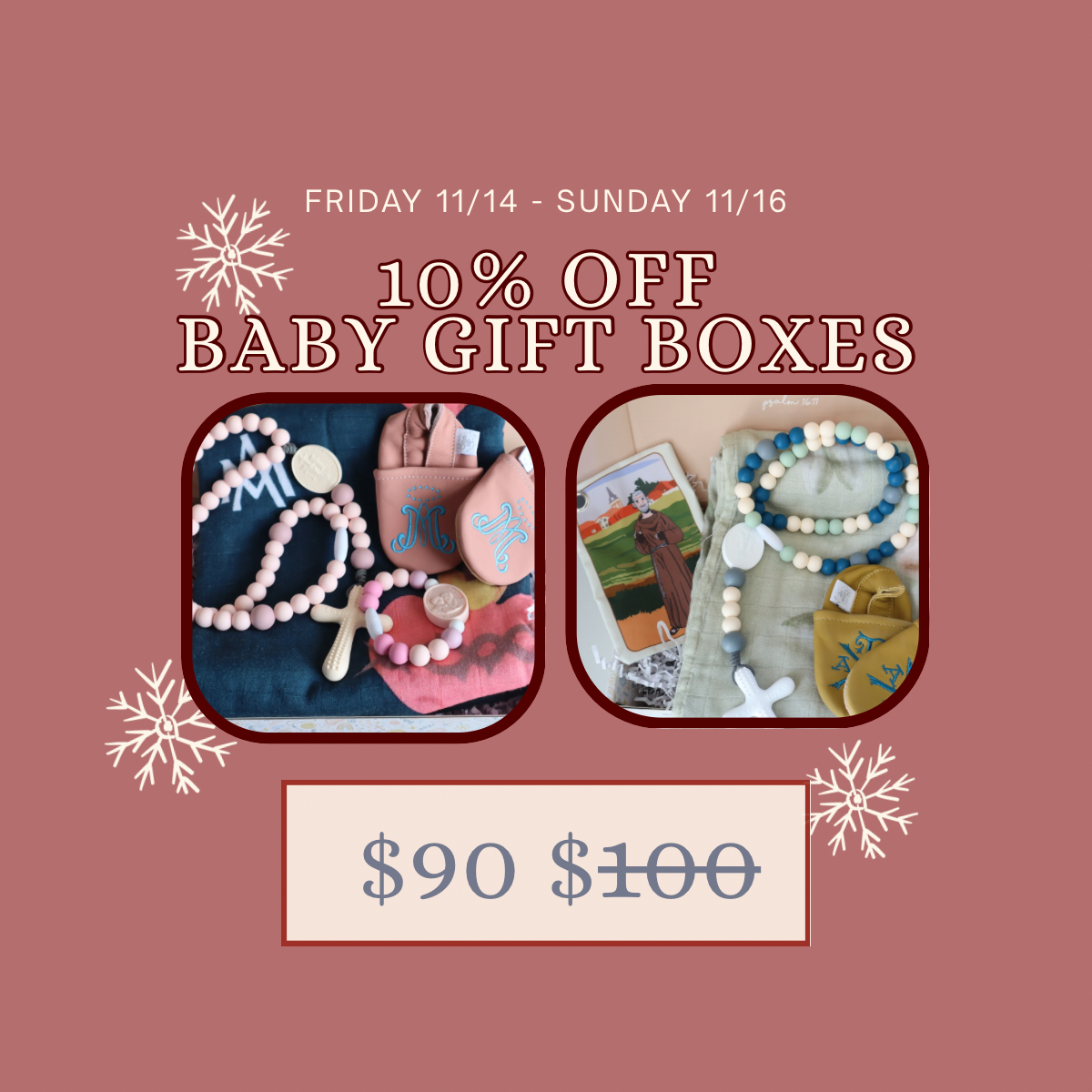 Deluxe Baby Gift Set | Silicone Rosary & Saint Bracelet, Swaddle & Emmaus Crib Shoes