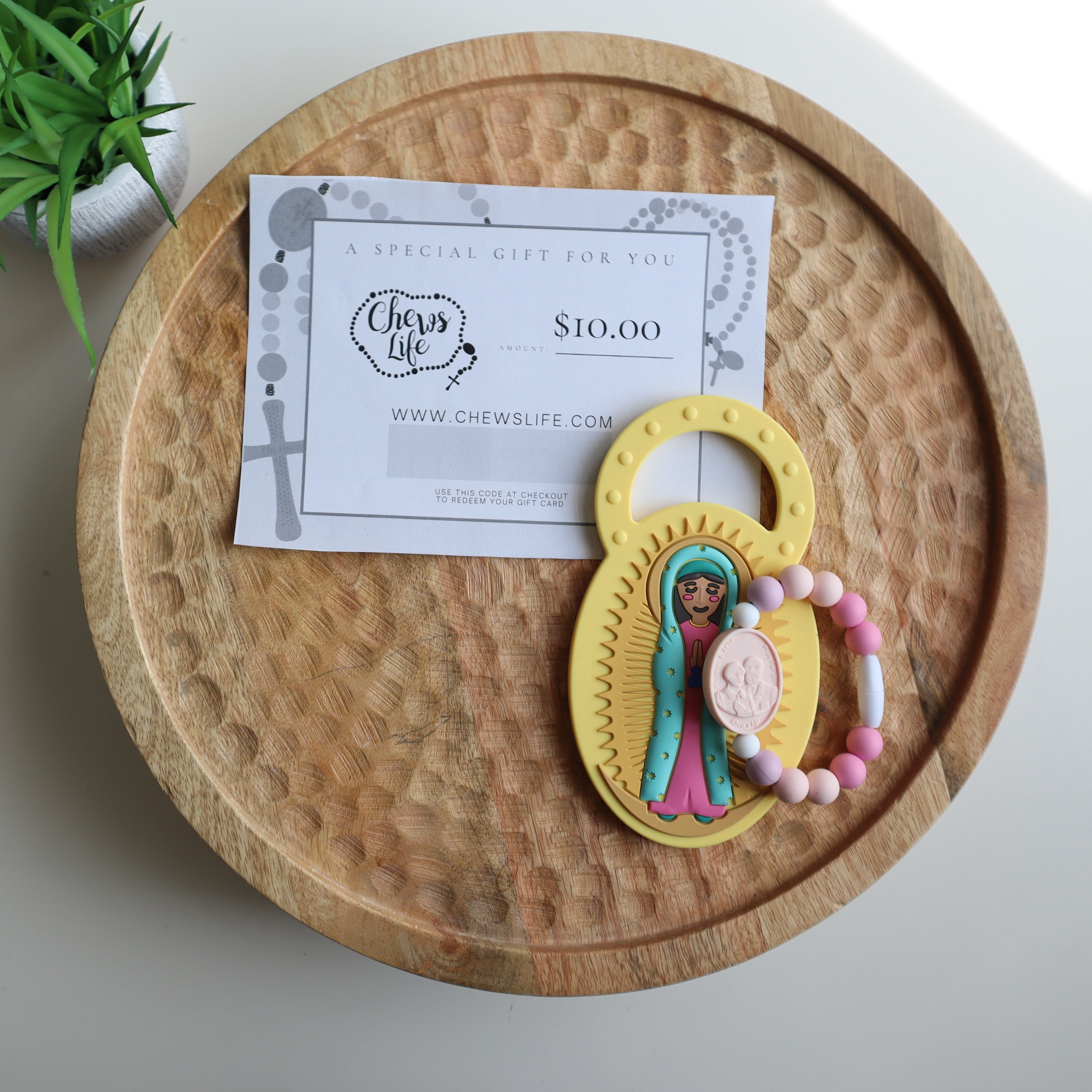 Simple Baby Gift Set| Chews Life Teether and Saint Bracelet |