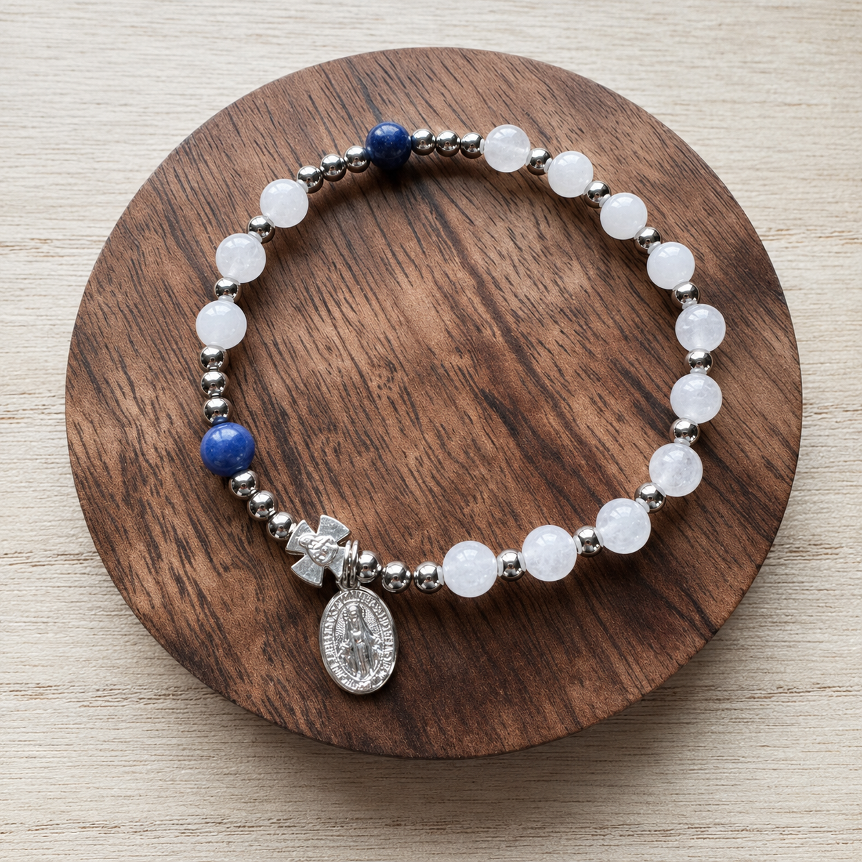 Saint John Paul II | Gemstone Decade Bracelet with Miraculous Medal