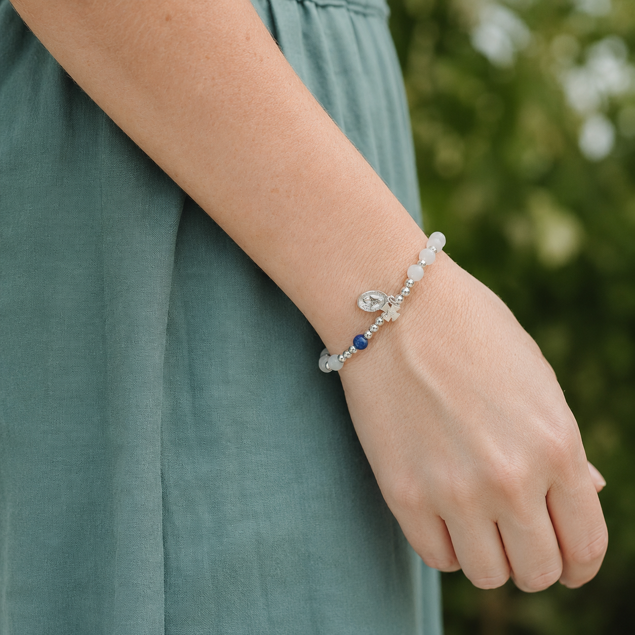 Saint John Paul II | Gemstone Decade Bracelet with Miraculous Medal