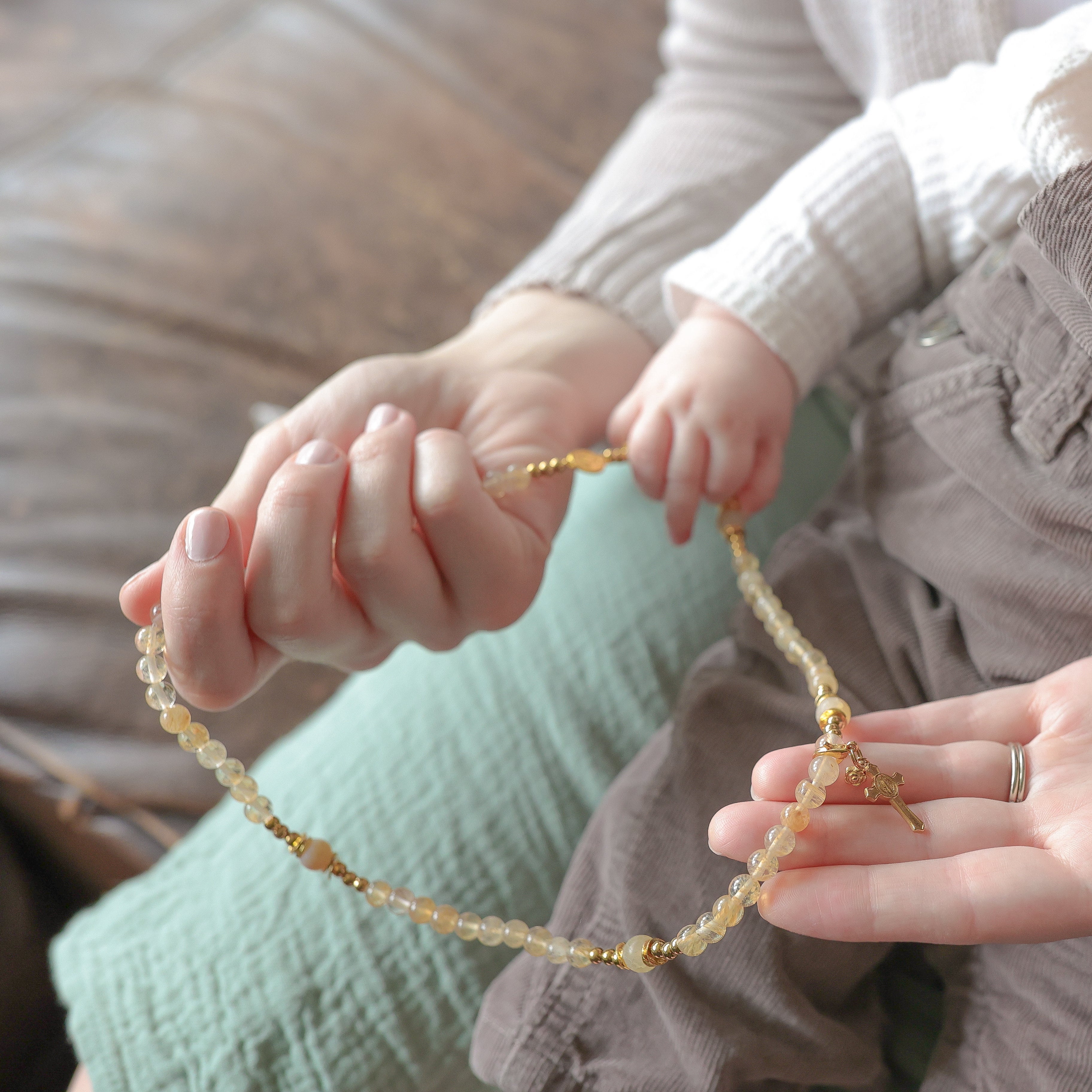 Our Lady of the Golden Heart Triple Wrap Rosary Bracelet | Spring Visionary Collection