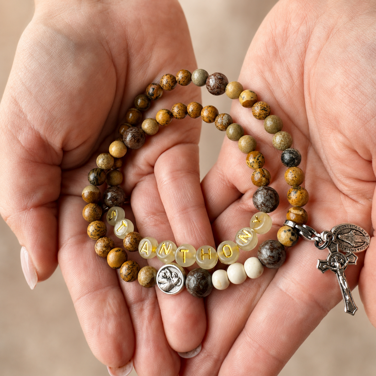 Saint Anthony | Stretch & Wrap Rosary Bracelet | Glow in the Dark