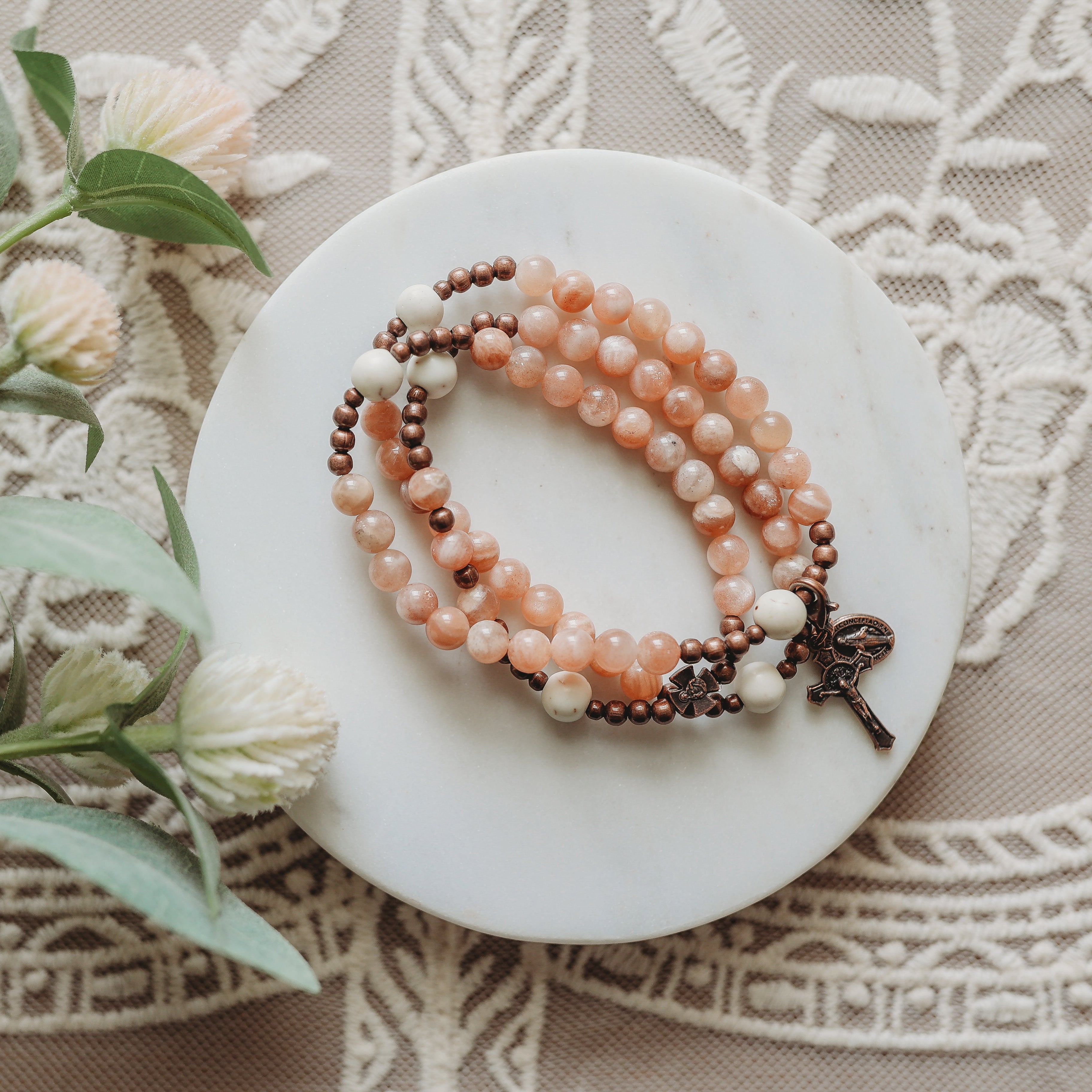 Shower of Roses | Triple Wrap Rosary Bracelet | Small-Medium