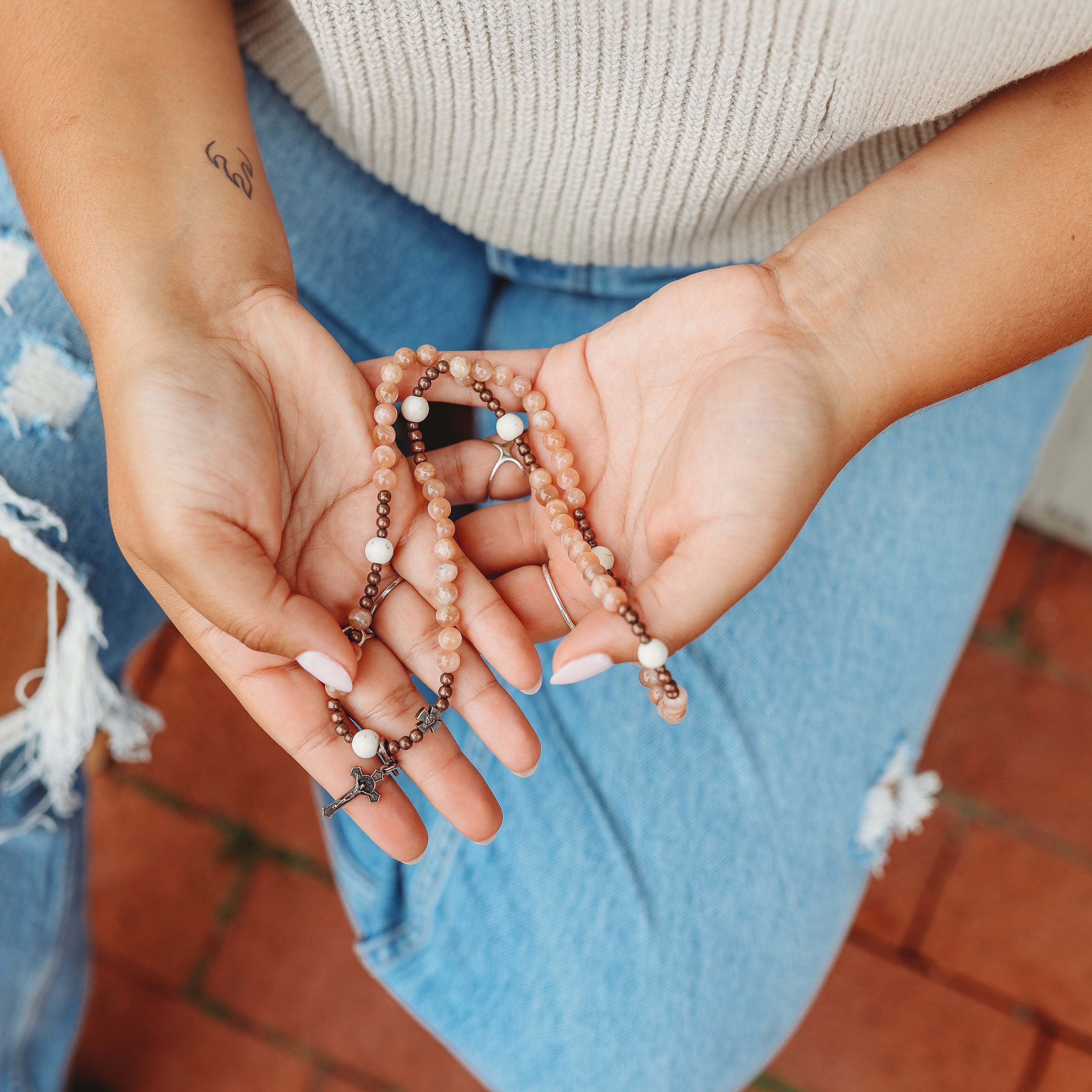 Shower of Roses | Triple Wrap Rosary Bracelet | Small-Medium