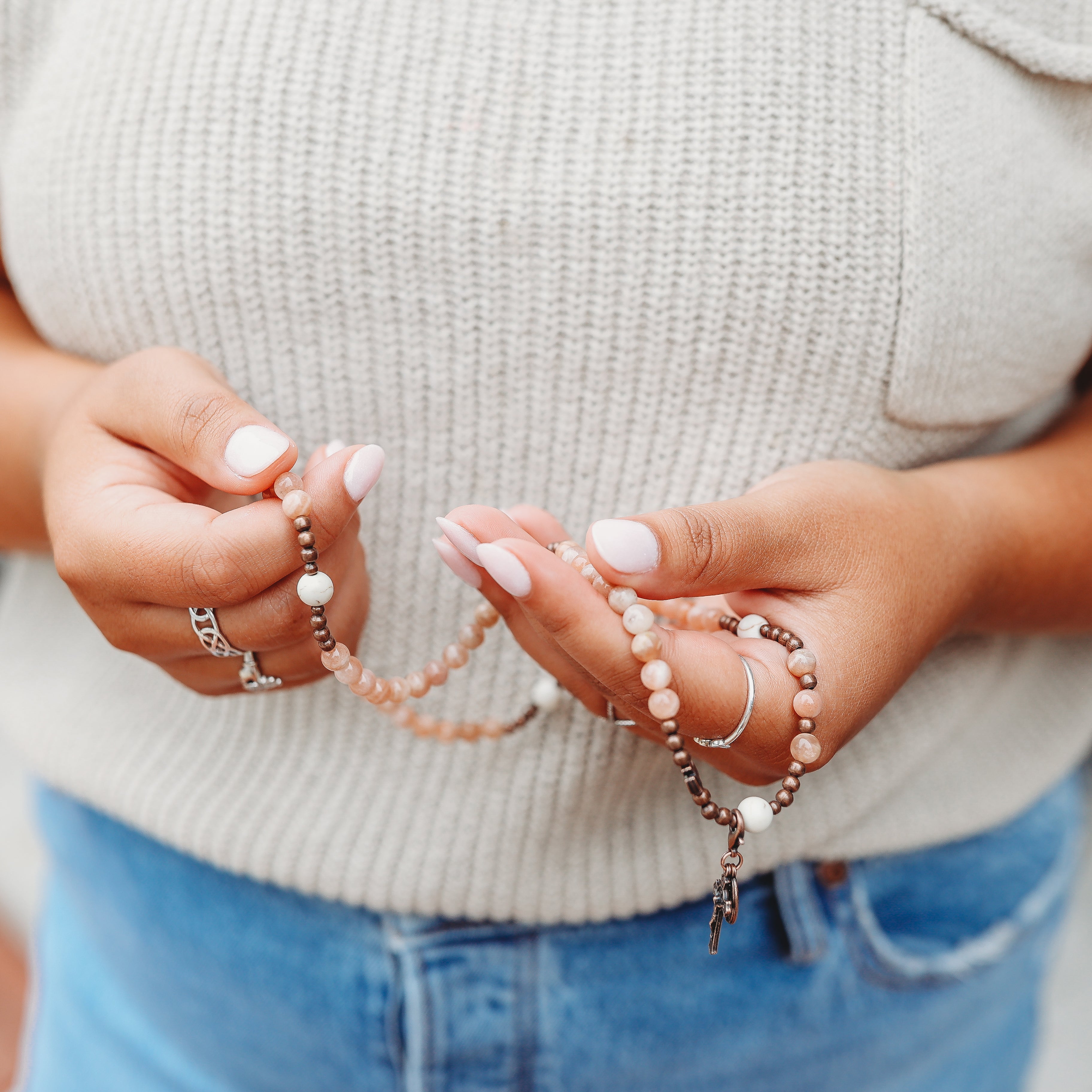 Shower of Roses | Triple Wrap Rosary Bracelet | Small-Medium