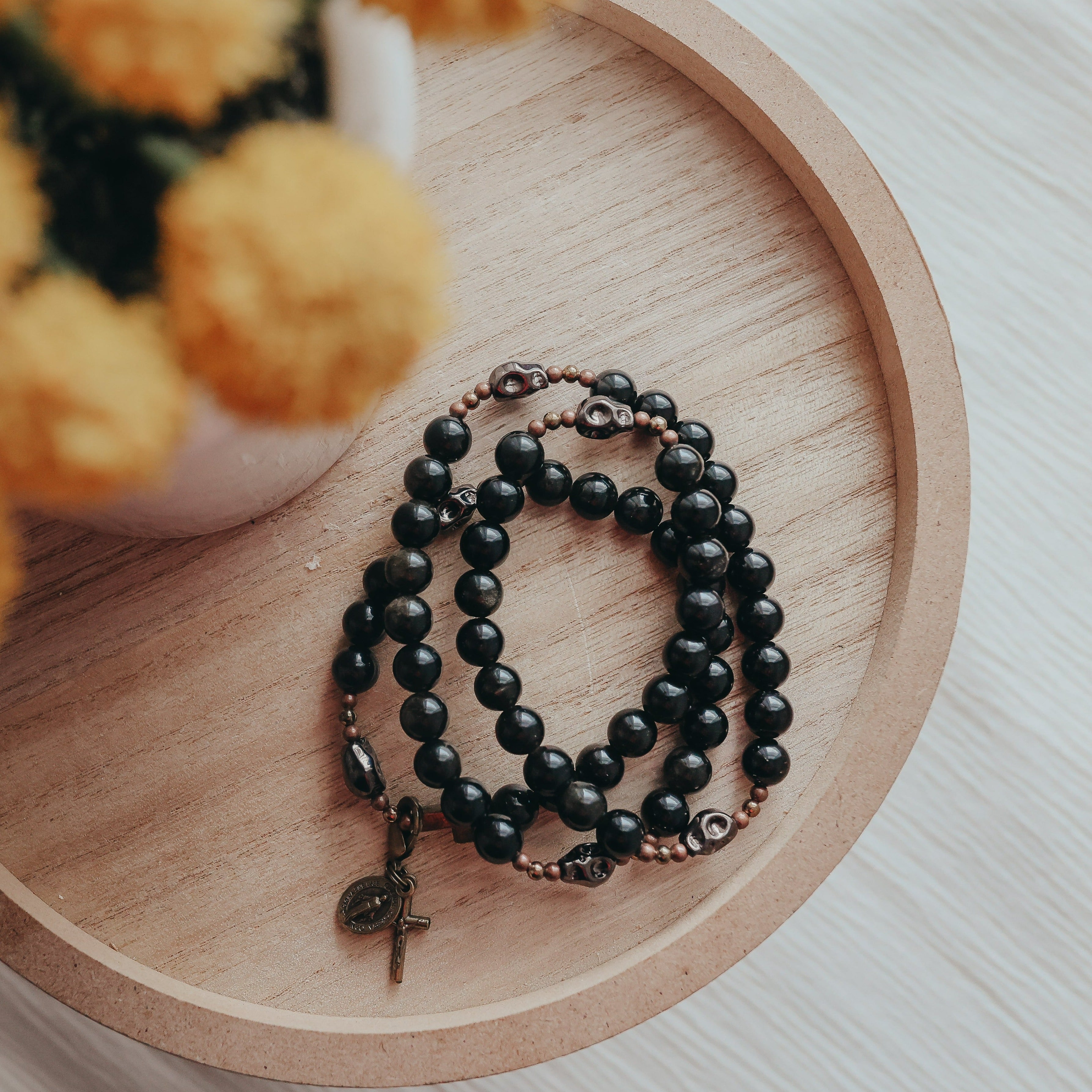 Memento Mori | Triple Wrap Rosary Bracelet