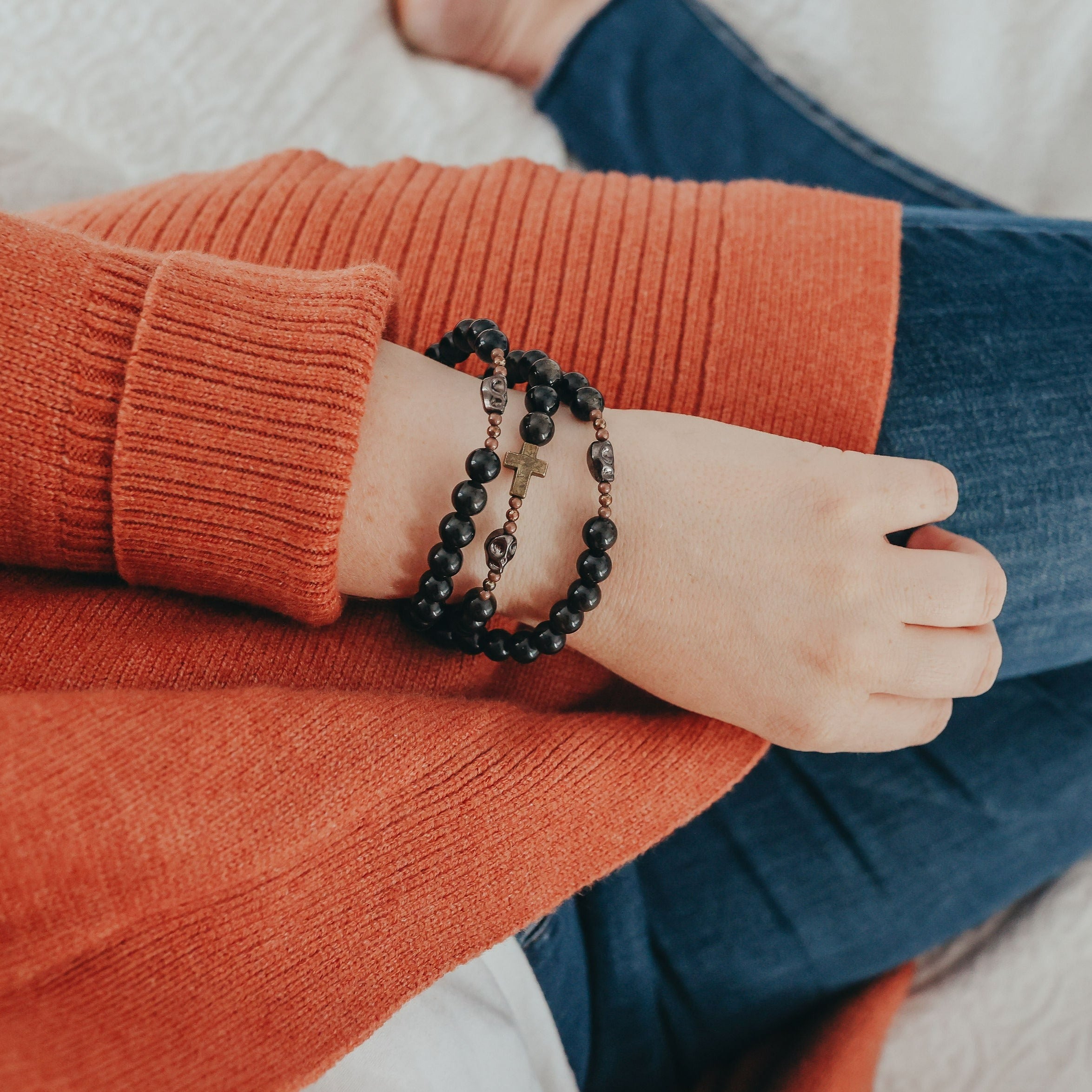 Memento Mori | Triple Wrap Rosary Bracelet