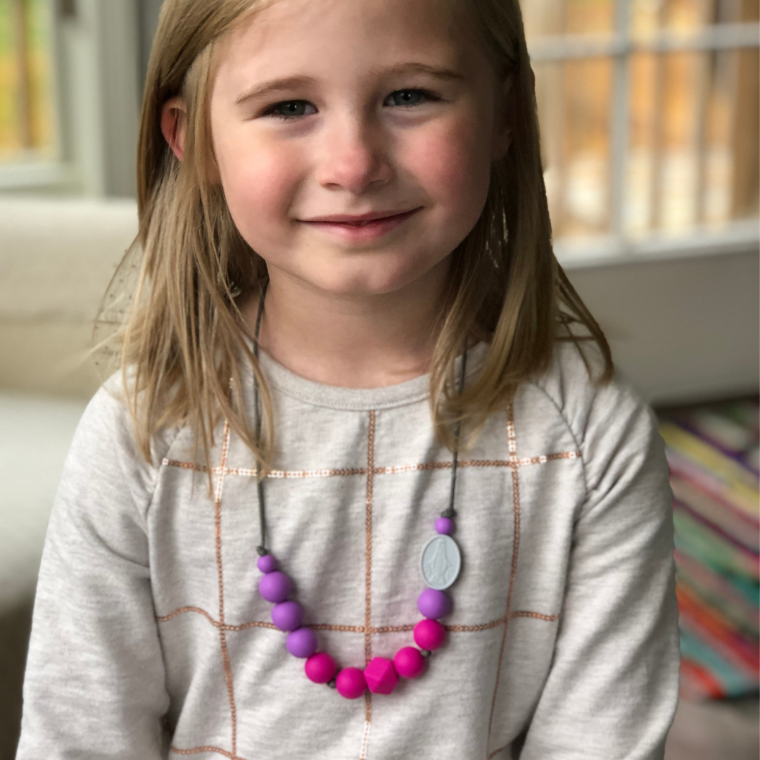 Gemma |  Kids Necklace | Magenta and Gray Miraculous Medal