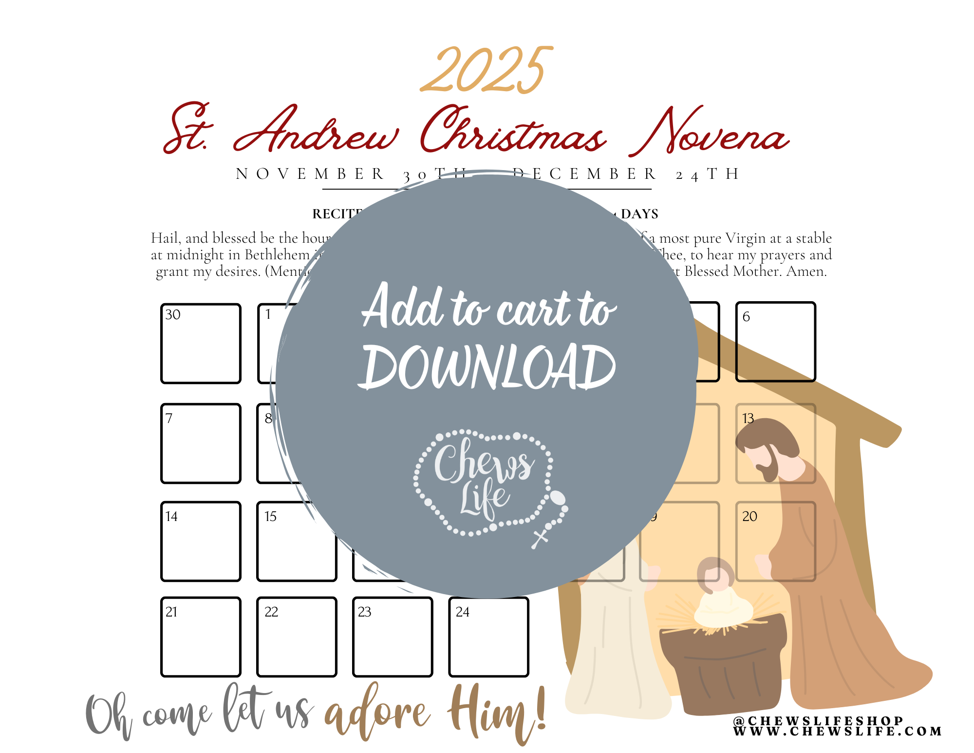 2025 St. Andrew Christmas Novena Tracker | Digital Download