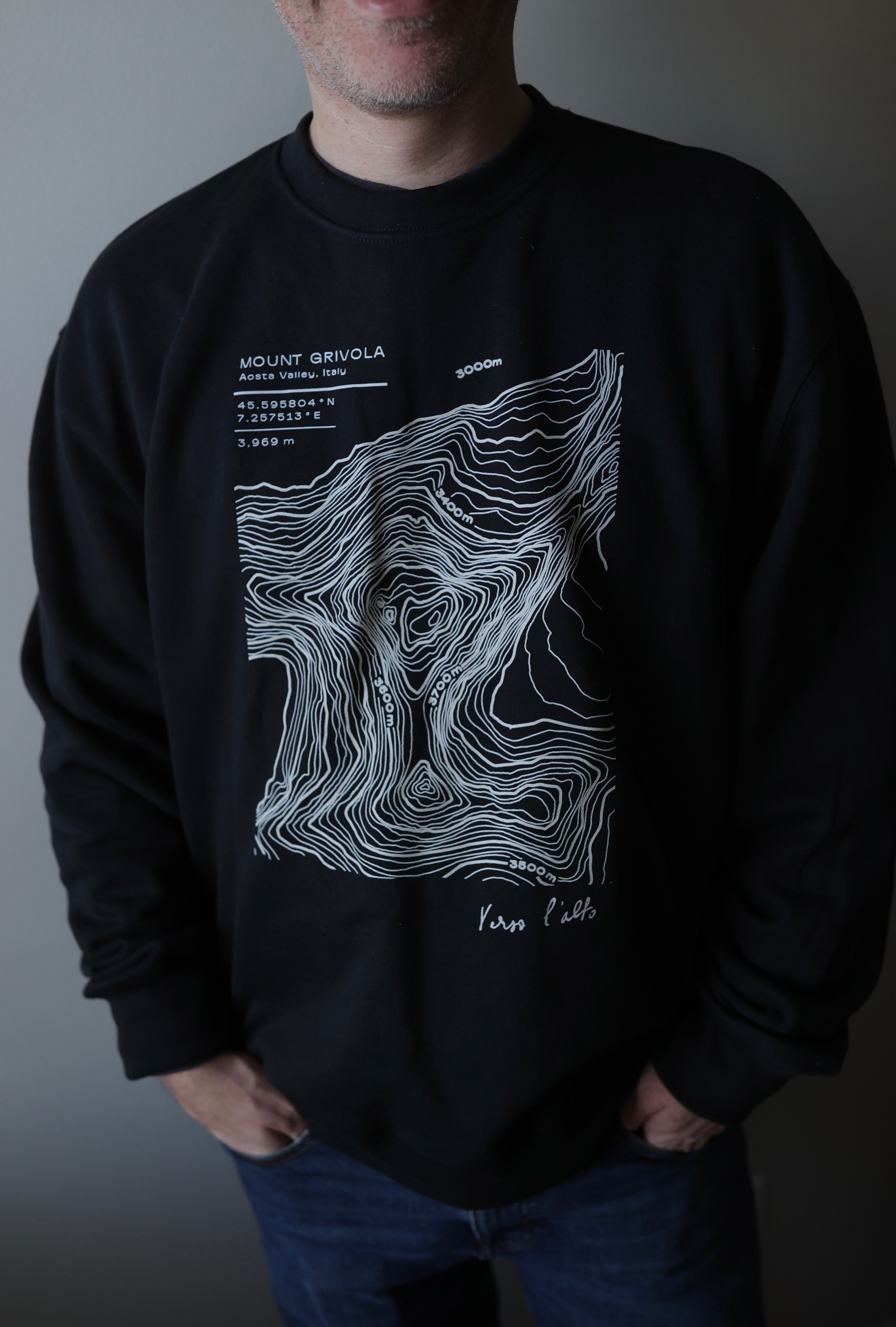 Mount Grivola | Topographic Crew Neck | Vintage Black