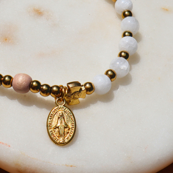 Virgin Mary Miraculous Medal Gemstone Decade Bracelet