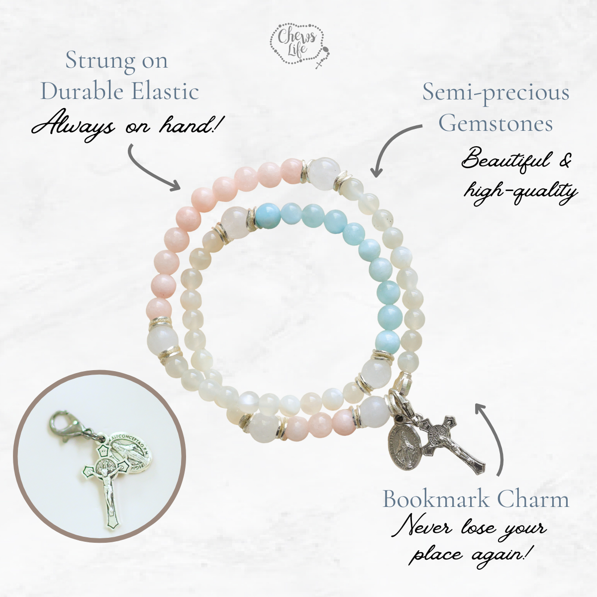 St. Zelie | Stretch and Wrap Rosary Bracelet | Hope Collection