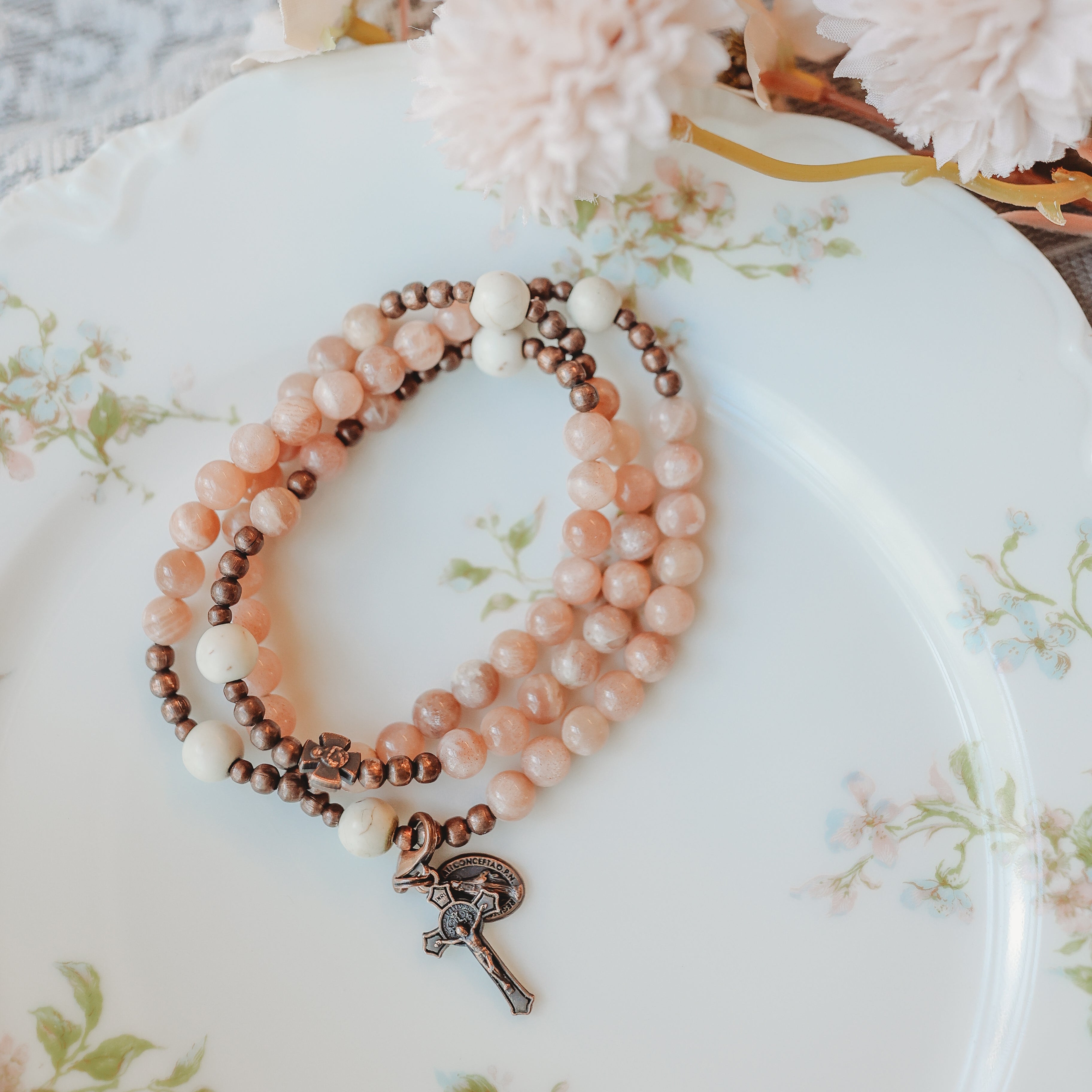 Shower of Roses | Triple Wrap Rosary Bracelet | Small-Medium