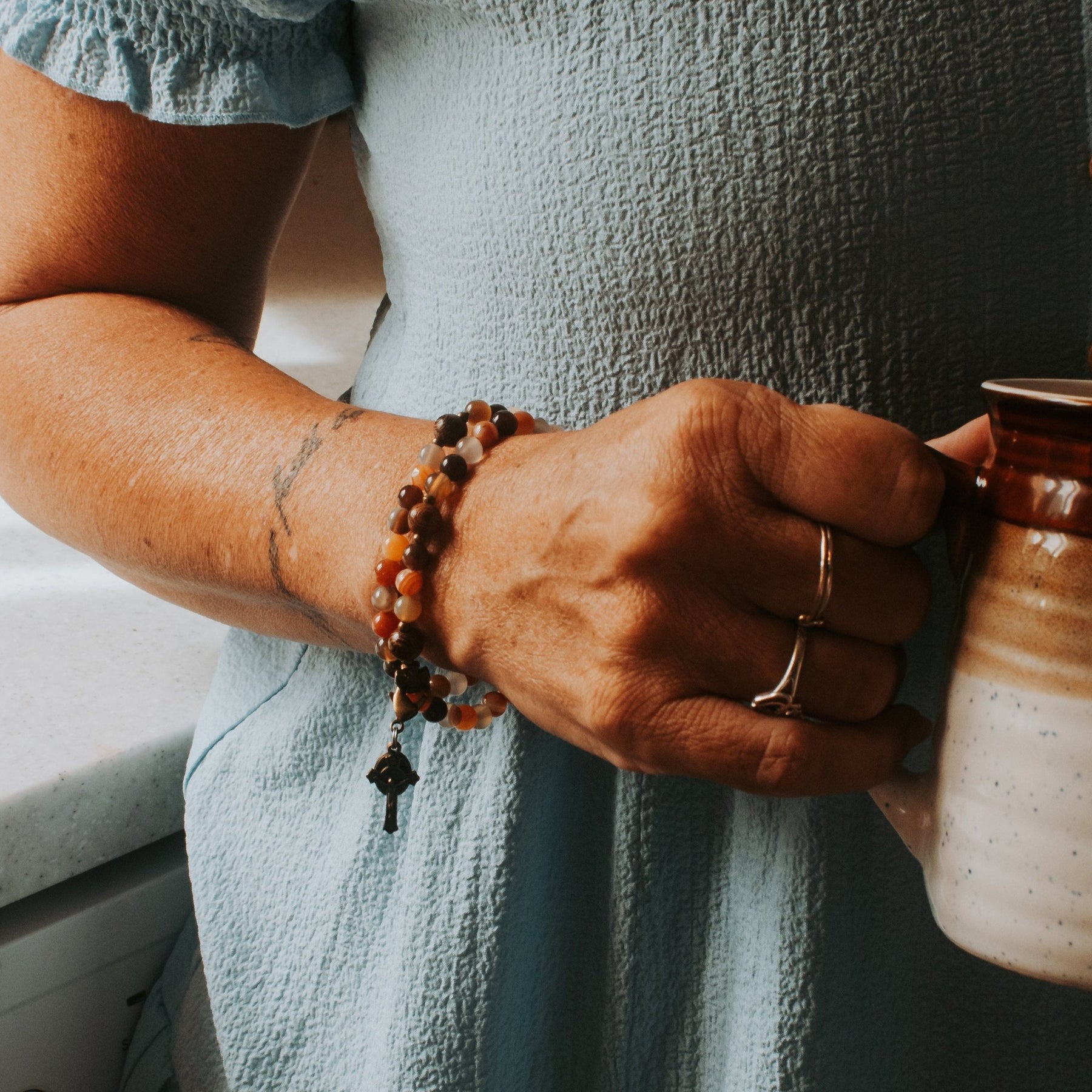 St. Drogo Dark Roast | Stretch & Wrap Rosary Bracelet