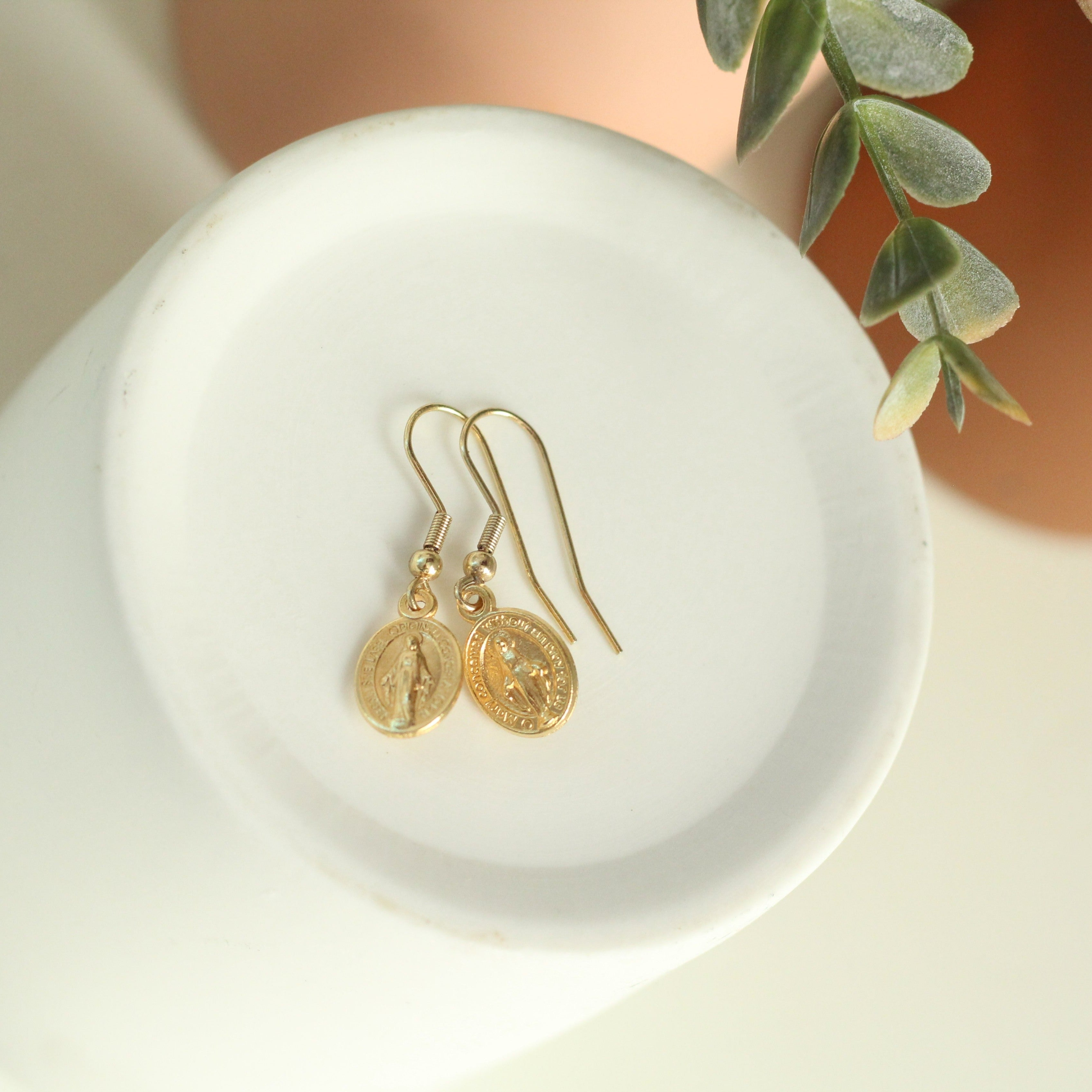 Miraculous Medal Earrings | Gold