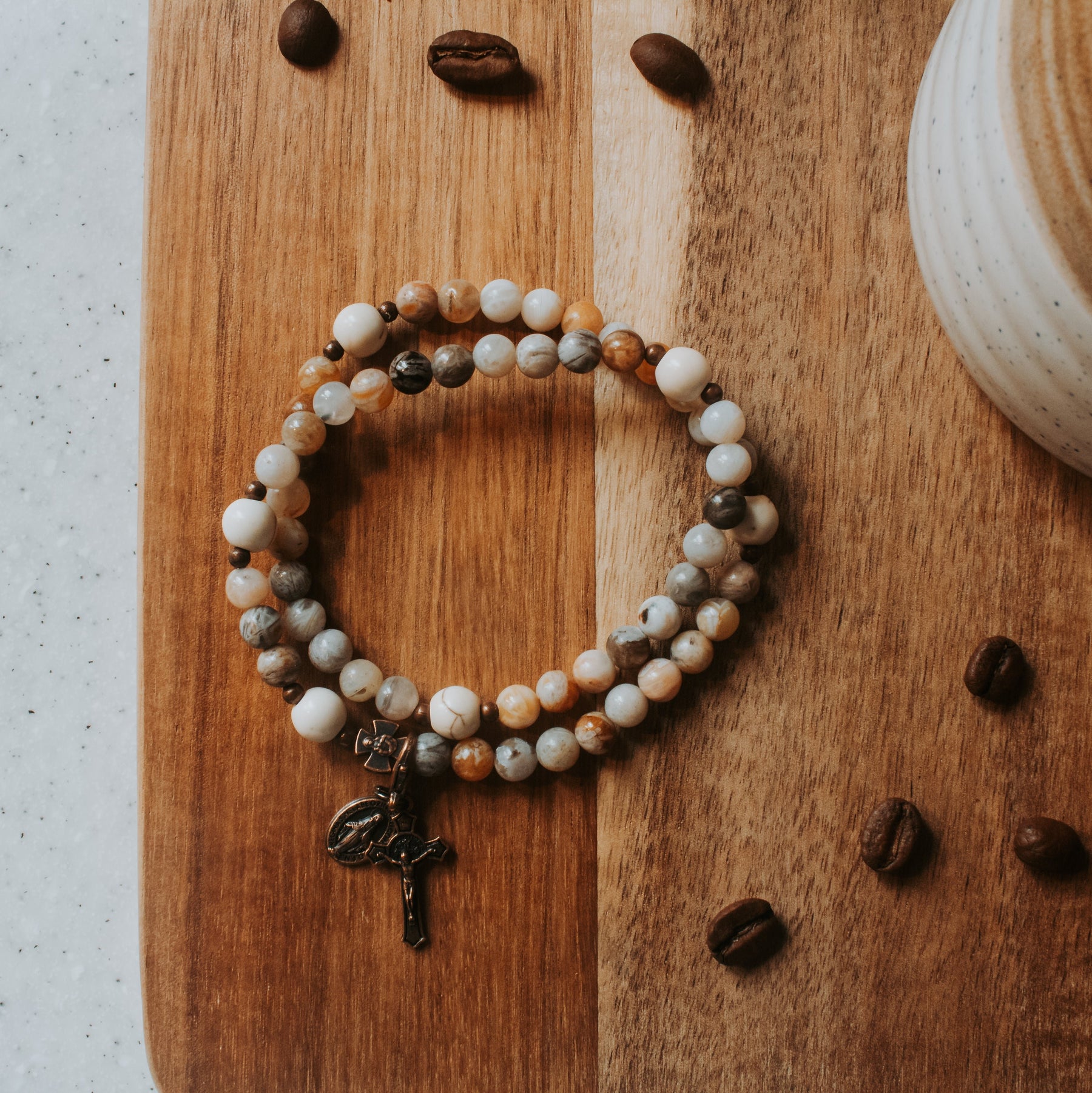 St. Drogo Light Roast | Stretch & Wrap Rosary Bracelet