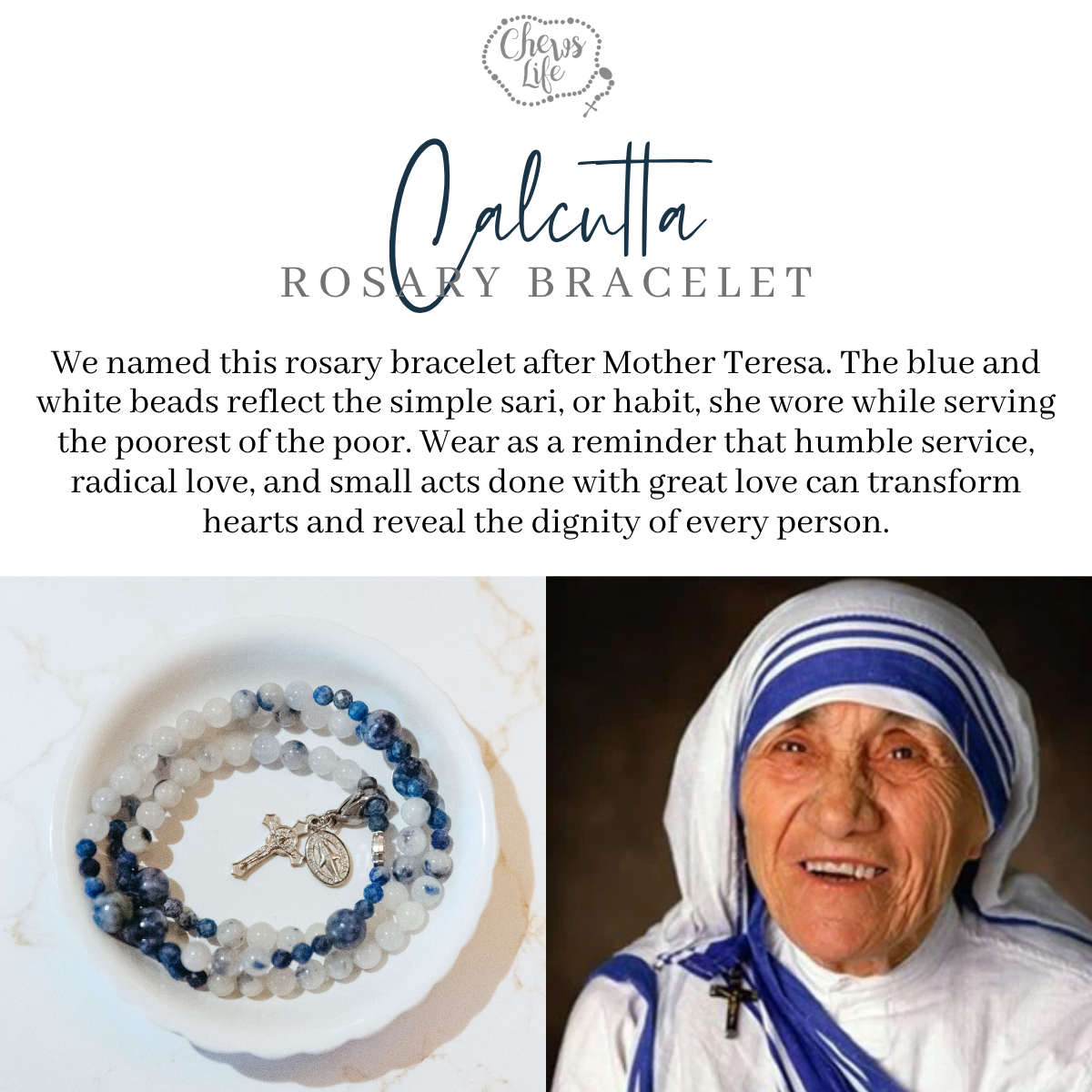 St. Teresa of Calcutta Triple Wrap Rosary Bracelet