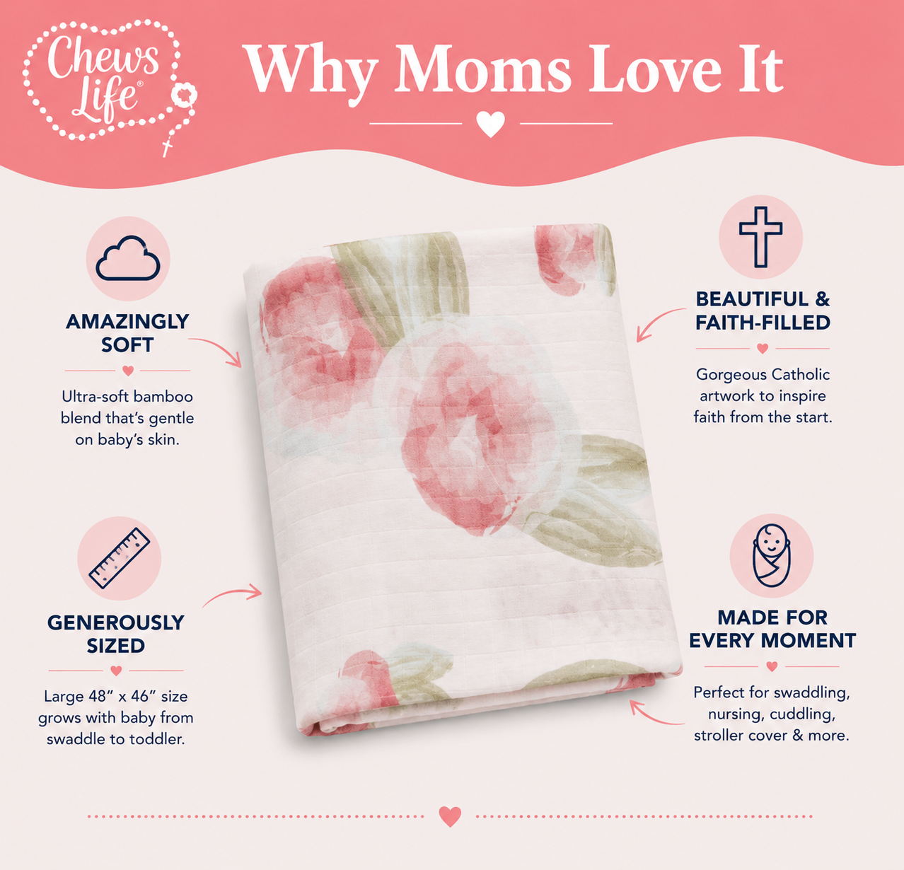 Shower of Roses Catholic Baby Blanket | Muslin Swaddle