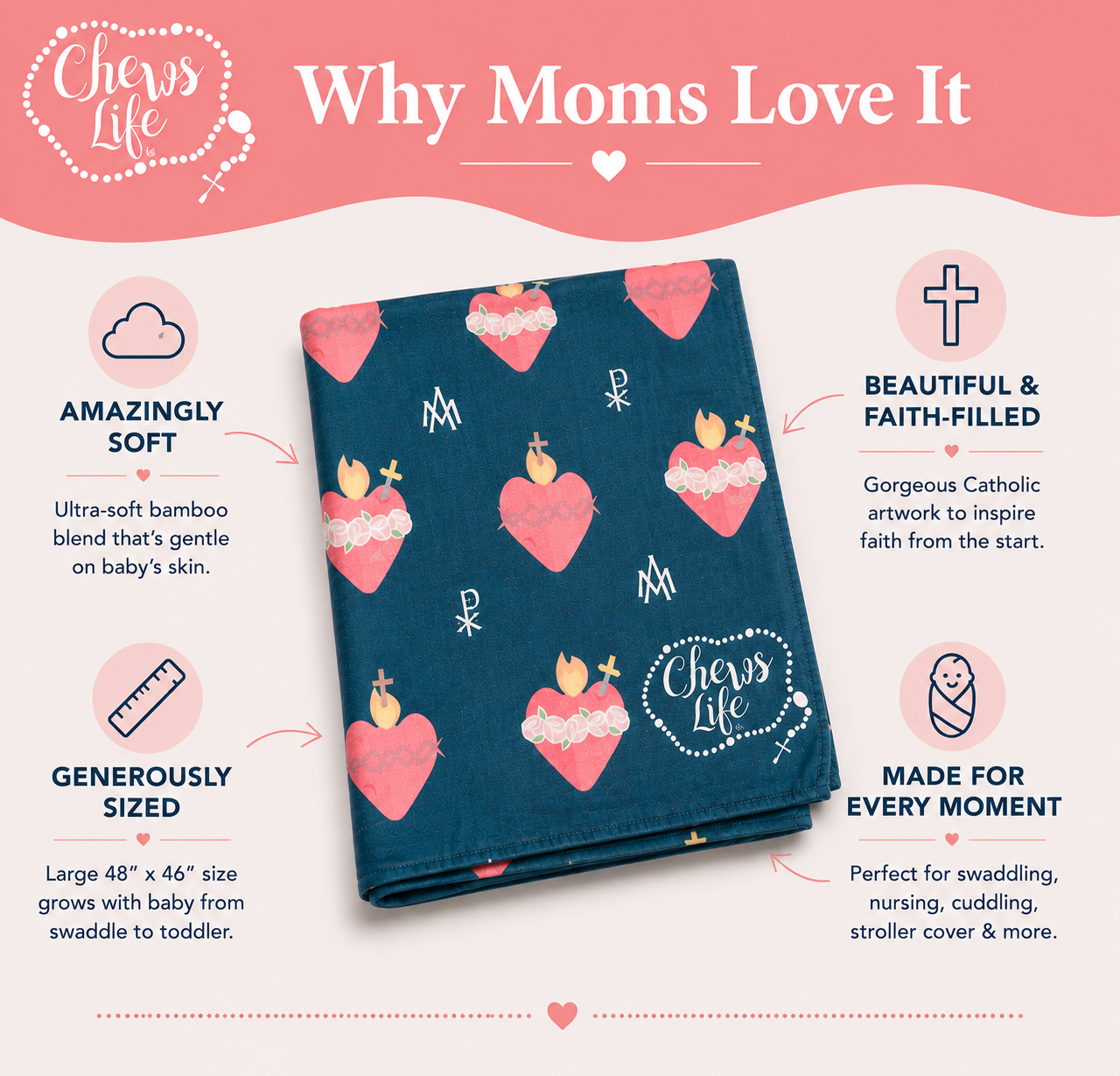 Immaculate & Sacred Heart Catholic Baby Blanket | Muslin Swaddle