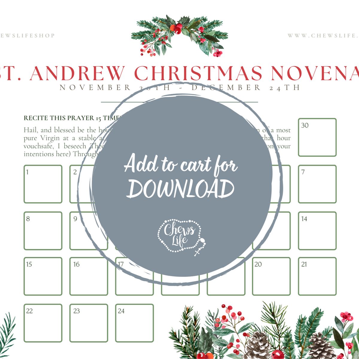 2024 St. Andrew Christmas Novena Tracker | Digital Download