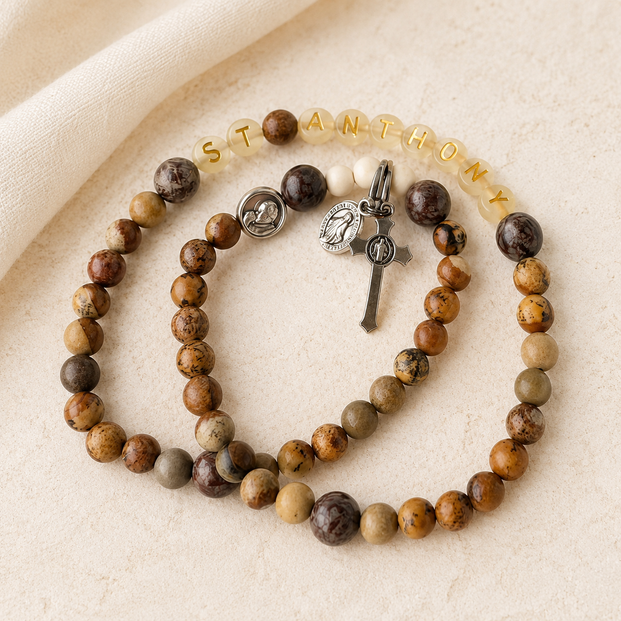 Saint Anthony | Stretch & Wrap Rosary Bracelet | Glow in the Dark