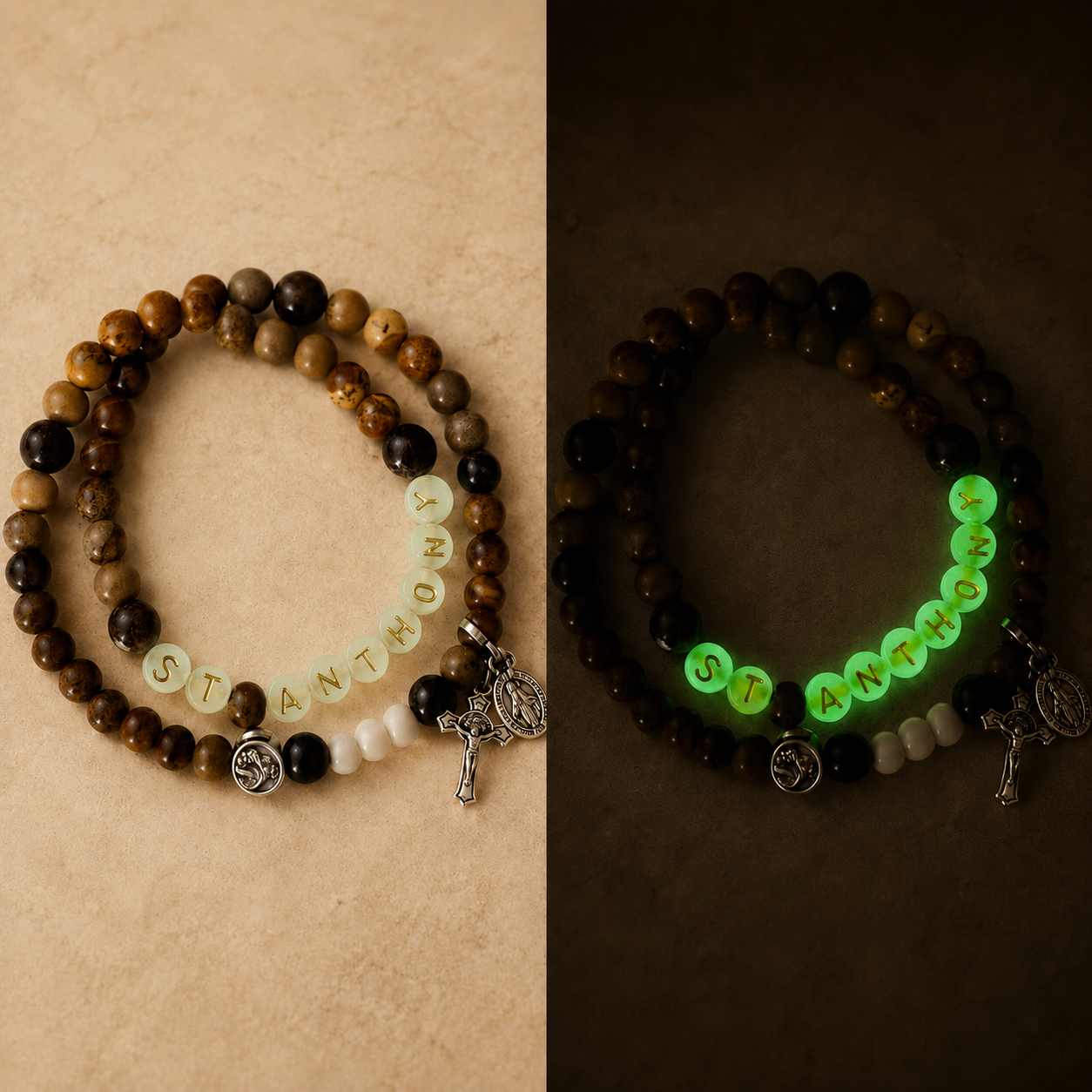 Saint Anthony | Stretch & Wrap Rosary Bracelet | Glow in the Dark