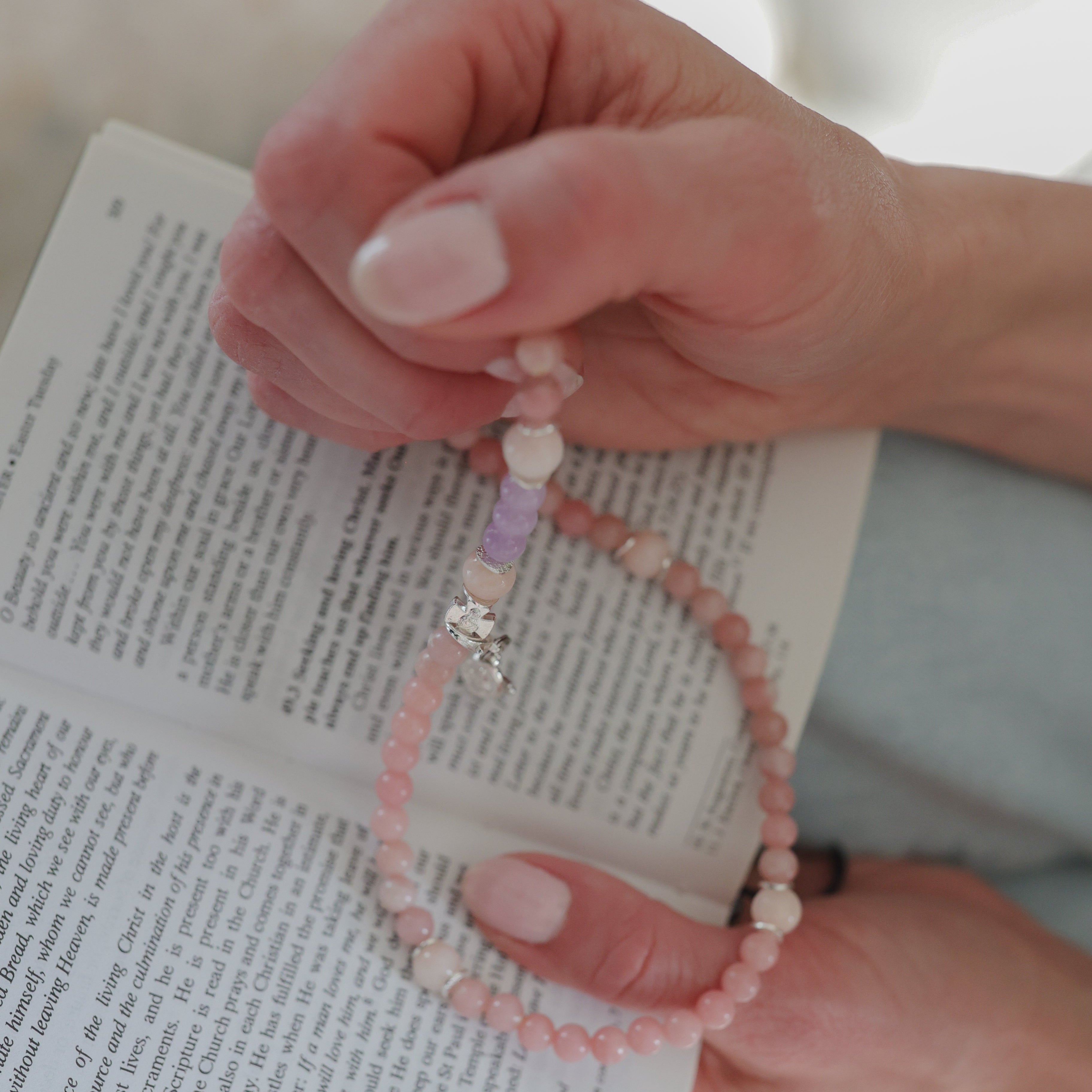 Saint Therese | Gemstone Rosary Bracelet | Mommy & Me Collection