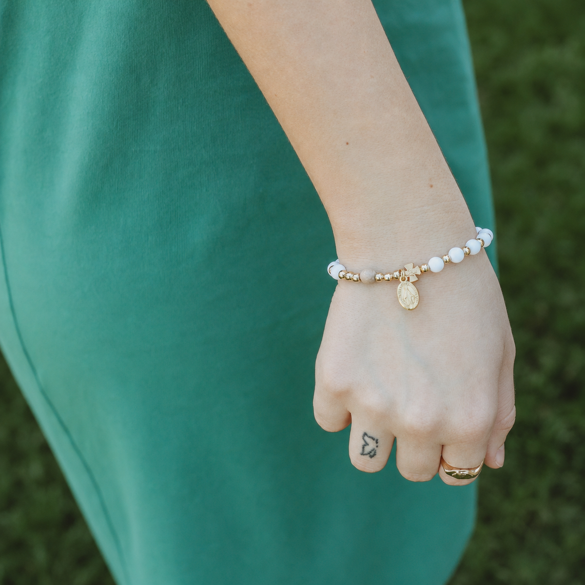 Virgin Mary Miraculous Medal Gemstone Decade Bracelet