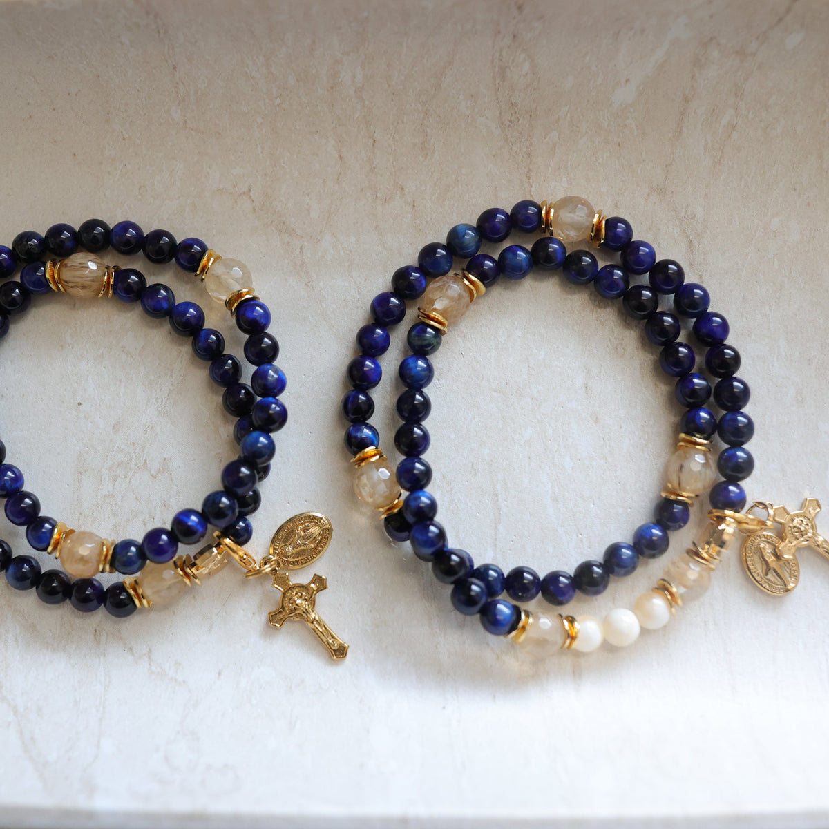 Two Deep Blue Gemstone Rosary Bracelets