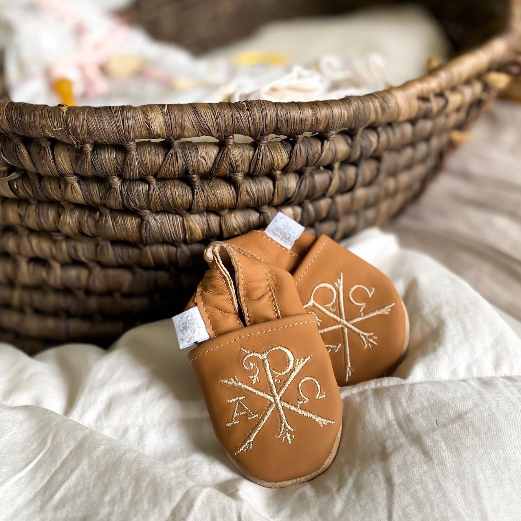 Emmaus Crib Shoes | Chi Rho | Caramel