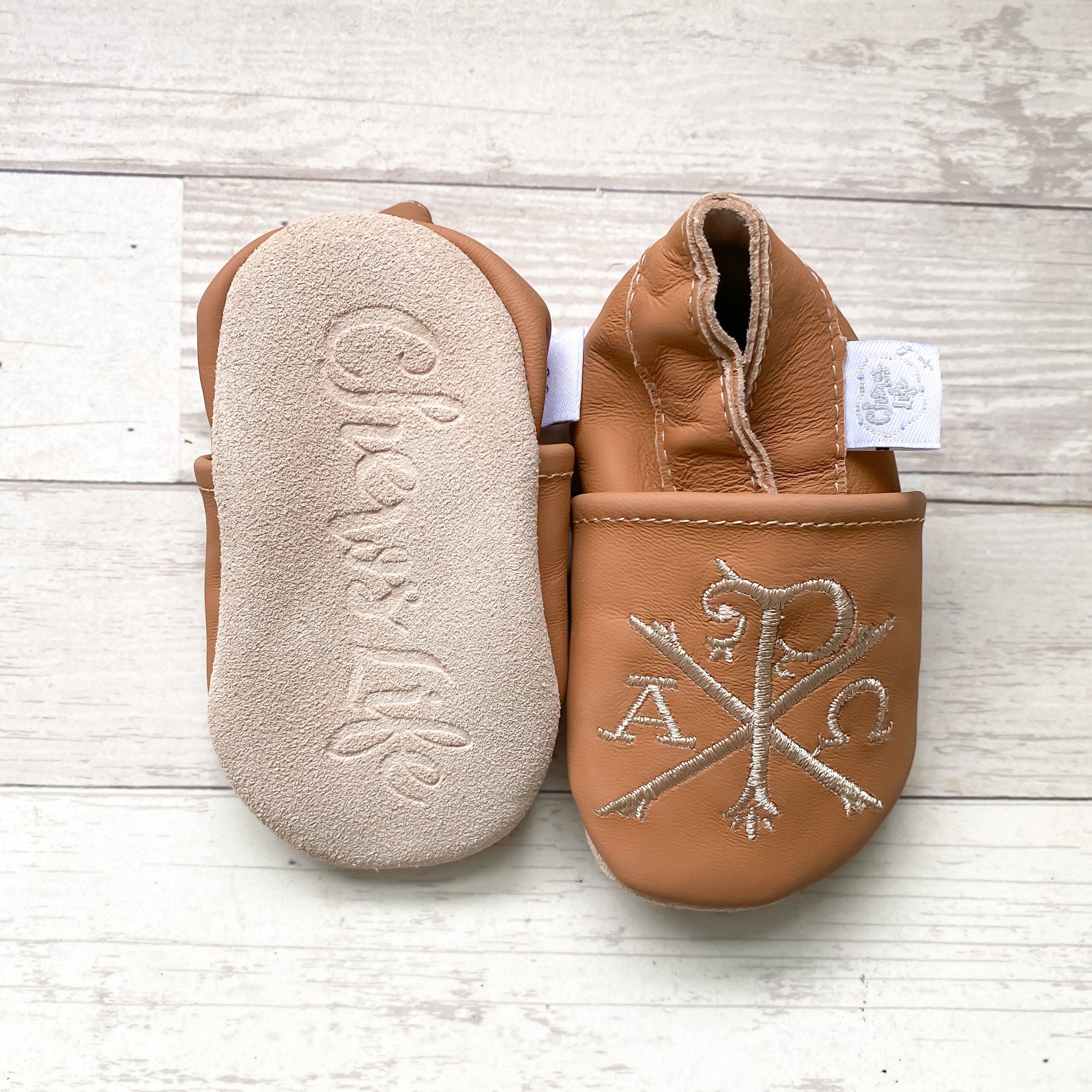 Emmaus Crib Shoes | Chi Rho | Caramel