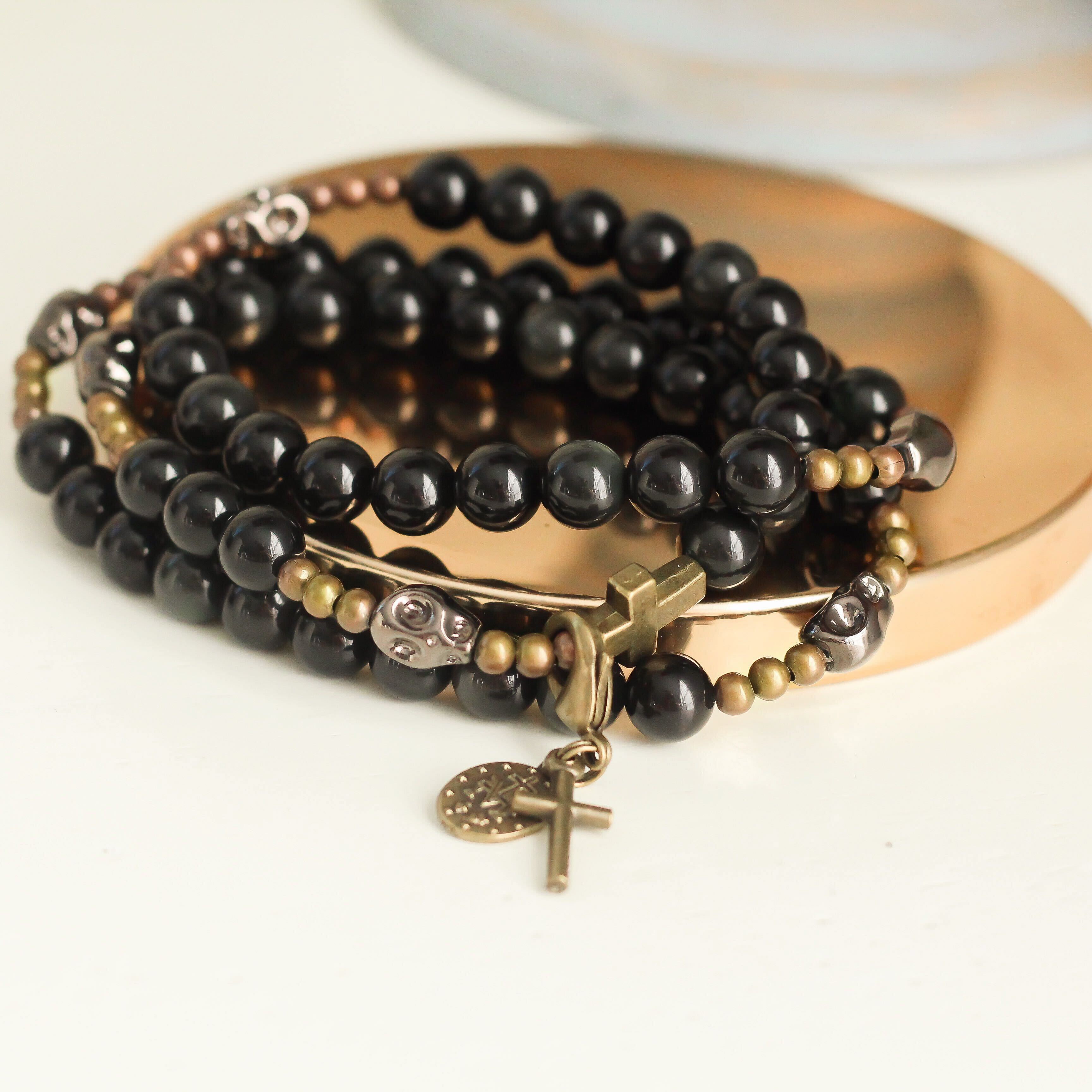 Memento Mori | Triple Wrap Rosary Bracelet