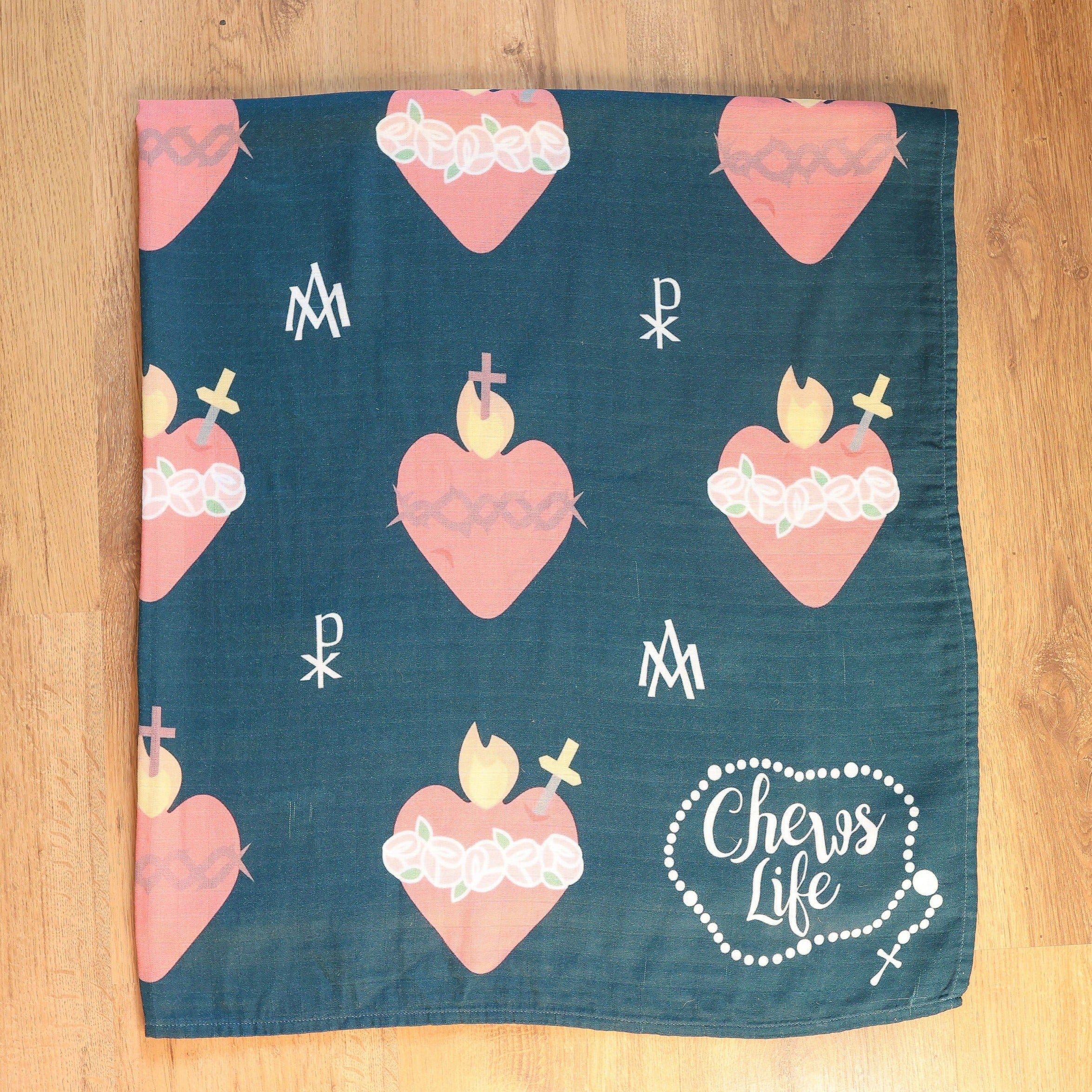 Immaculate and Sacred Heart Swaddle Blanket | Bamboo & Cotton