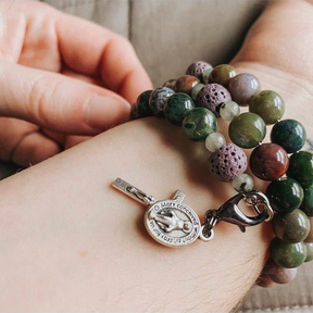 Our Lady of Lourdes | Memory Wire Rosary Bracelet | Essential Oil Diffuser Beads