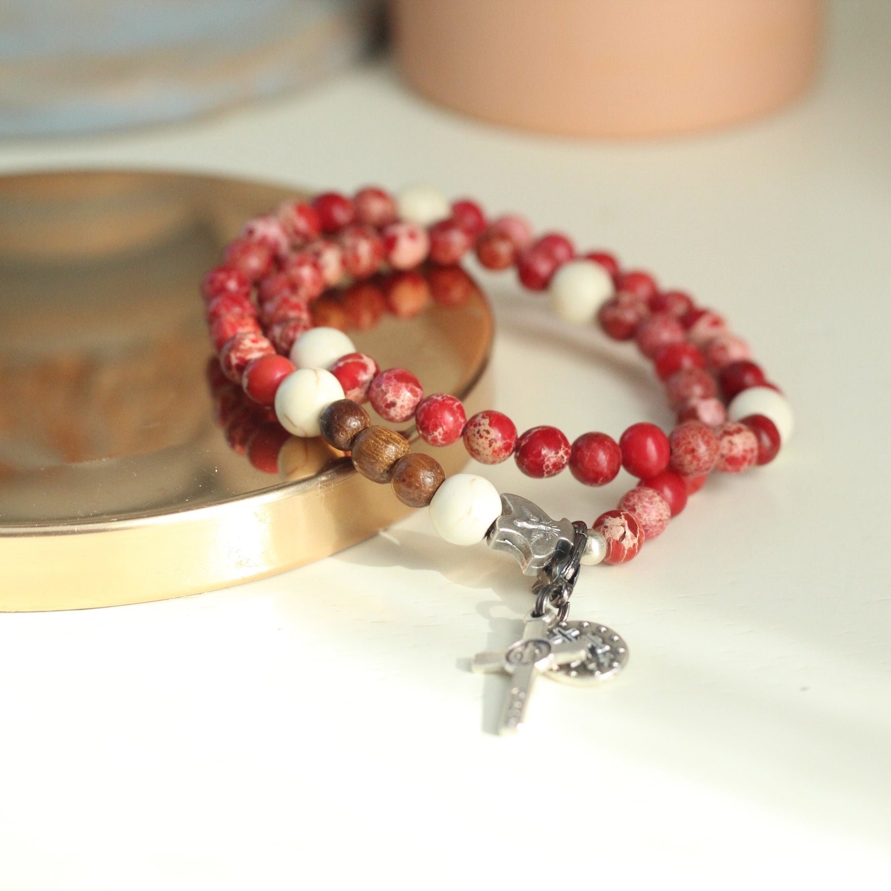 Rosary Bracelet in Silver Leaf Jasper with Miraculous Medal and Crucifix -  Miraculous Medal Bracelet - Catholic Rosary - Confirmation Gift