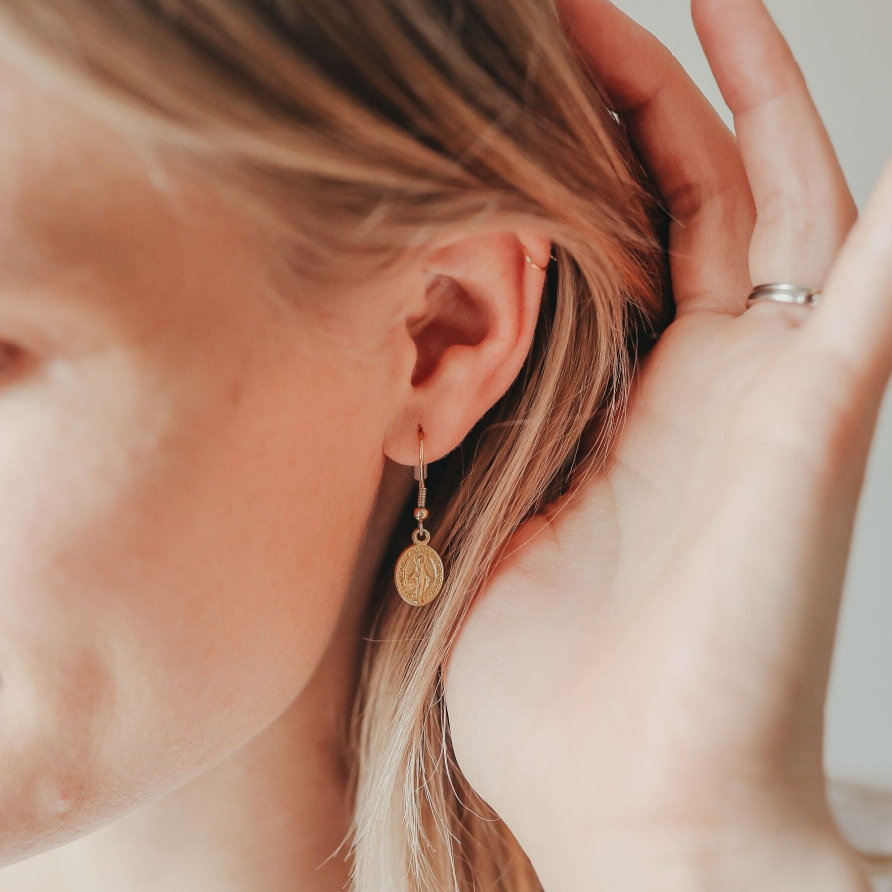 Miraculous Medal Earrings | Gold